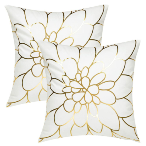 PiccoCasa Gold Stamping Soft Outdoor Square Throw Pillow Covers Flower Print