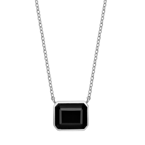 Gemminded Sterling Silver Octagon Black Onyx Pendant Necklace