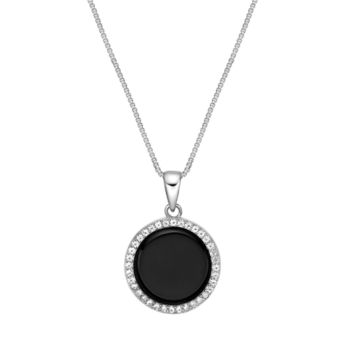 Gemminded Sterling Silver Onyx & Lab-Created White Sapphire Pendant Necklace
