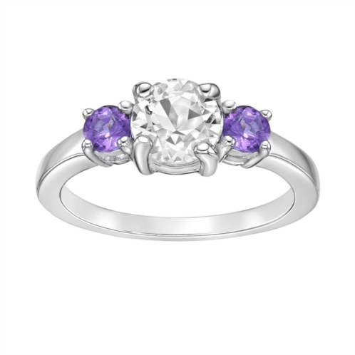 Gemminded Sterling Silver White Topaz & Amethyst Ring