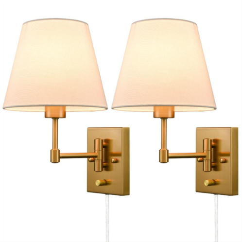 Moose Lighting Plug-in Wall Sconces Set Of Two Beige Shade Swing Arm Wall Lamp