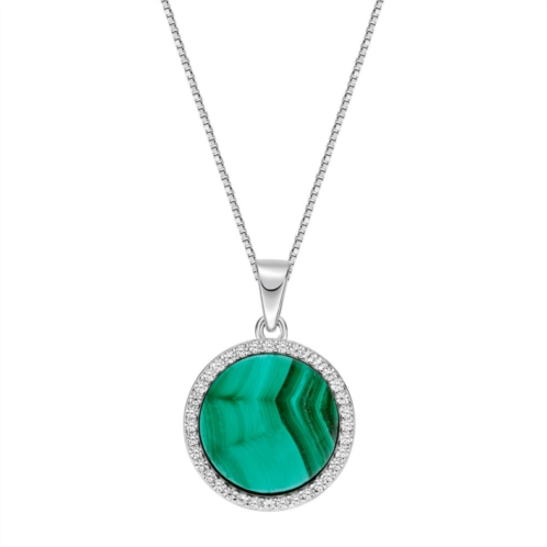 Gemminded Sterling Silver Malachite & Lab-Created White Sapphire Pendant Necklace