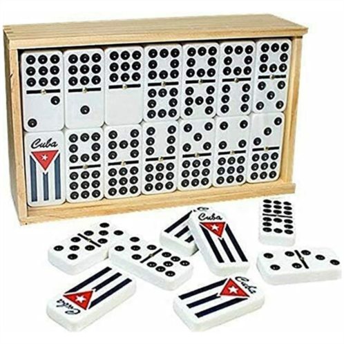 Bene Casa Handcrafted Double Nine Cuban Flag Motif, 55-Tile Domino Set with Wooden Box