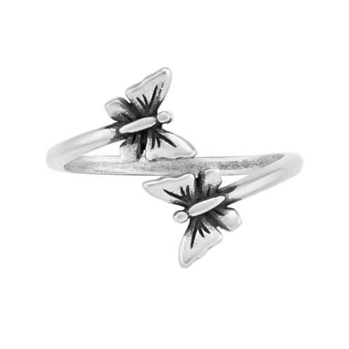 PRIMROSE Sterling Silver Polished Double Butterfly Bypass Ring