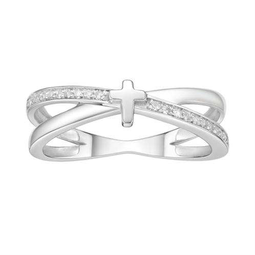 Gemminded Sterling Silver 1/10 Carat T.W. Diamond Cross Ring
