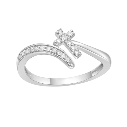 Gemminded Sterling Silver 1/6 Carat T.W. Diamond Cross Ring
