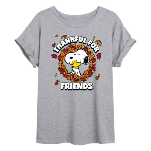 Licensed Character Juniors Peanuts Thankful For Friends Graphic Tee