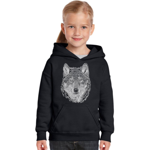 LA Pop Art Wolf - Girls Word Art Hooded Sweatshirt