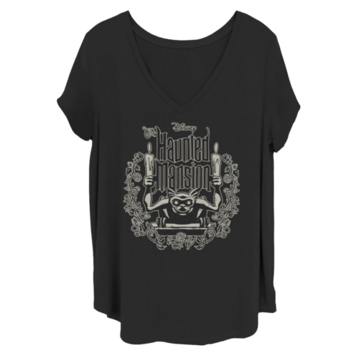 Licensed Character Disneys The Haunted Mansion Womens Gargoyle Candles Wreath V-Neck Tee
