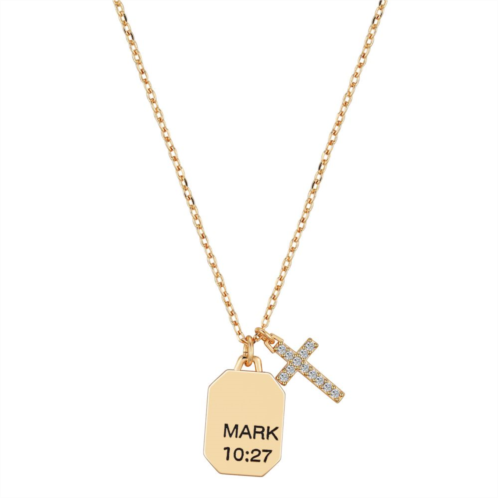 Brilliance 14k Gold Flash Plated Cubic Zirconia Cross Mark 10:27 Faith Pendant Necklace