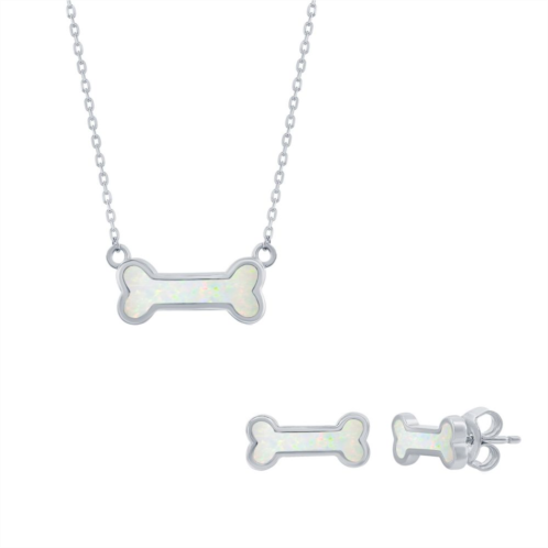 Nautica Rocks Sterling Silver Opal Dog Bone Pendant Necklace & Earrings Set