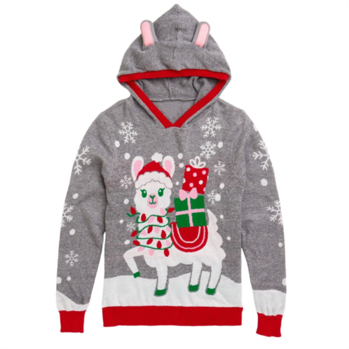 Licensed Character Girls 7-16 Fa-la-llama Ugly Sweater Graphic Hoodie