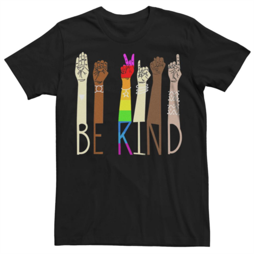 Licensed Character Mens Pride Be Kind ASL Sign Language Hands Graphic Tee