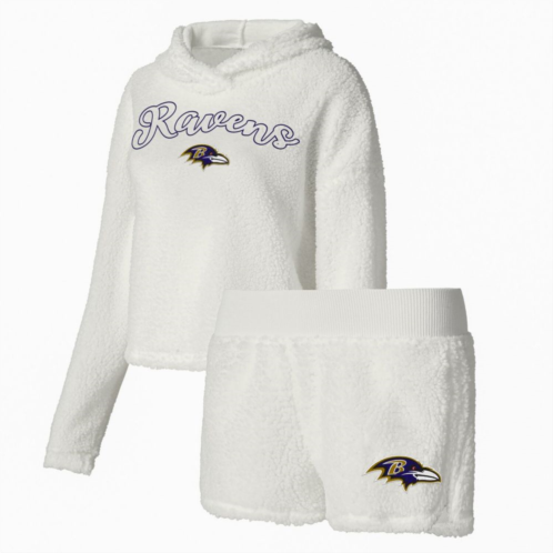 Unbranded Womens Concepts Sport White Baltimore Ravens Fluffy Pullover Sweatshirt & Shorts Sleep Set