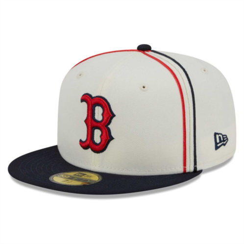 Mens New Era Cream/Navy Boston Red Sox Chrome Sutash 59FIFTY Fitted Hat