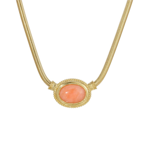 1928 Gold Tone Peach Oval Necklace
