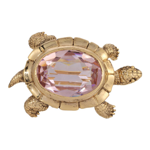 1928 Gold Tone Crystal Turtle Pin