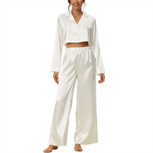 Cheibear Womens Ice Silk Pajamas V-neck Pajamas With Buckle Casual Pajamas Set