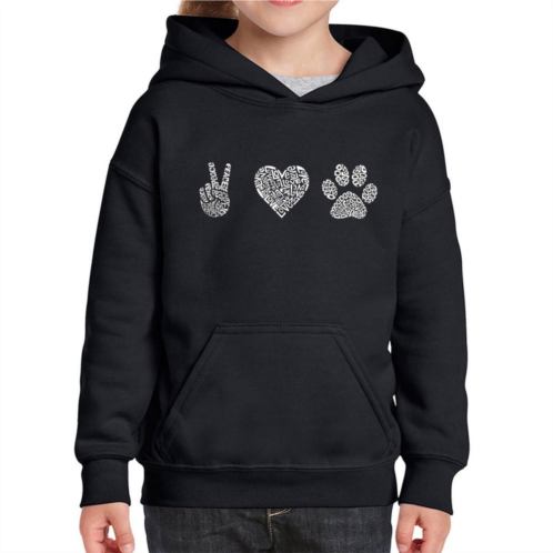 LA Pop Art Peace Love Dogs - Girls Word Art Hooded Sweatshirt