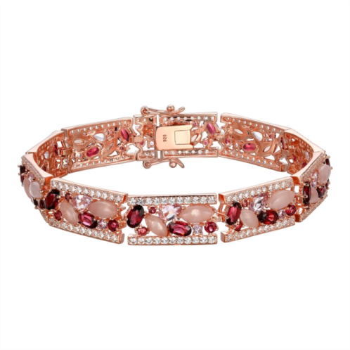 Unbranded 18k Rose Gold Over Sterling Silver Rose Quartz, Pink Amethyst & Rhodolite Cluster Bracelet