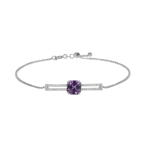 Unbranded Rhodium-Plated Sterling Silver Lab-Created Alexandrite and Lab-Created White Sapphire Adjustable Bracelet