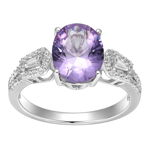 Unbranded Rhodium-Plated Sterling Silver Lab-Created Alexandrite and Lab-Created White Sapphire Ring
