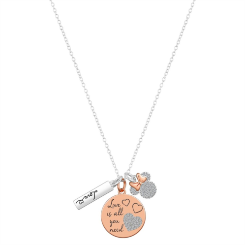 Disneys Minnie Mouse Two-Tone Cubic Zirconia Love Is All You Need Triple Pendant Necklace