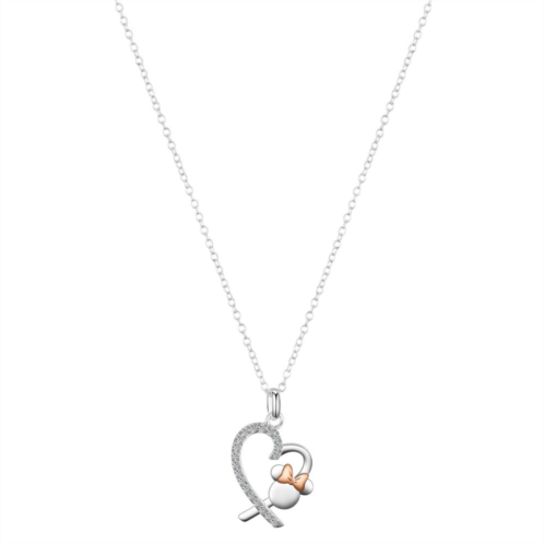 Disneys Minnie Mouse Two-Tone 14k Rose Gold & Fine Silver Plated Cubic Zirconia Heart Pendant Necklace