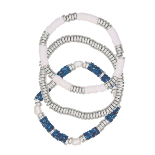Sonoma Goods For Life Silver Tone White & Blue Bead 3-Pack Stretch Bracelets Set
