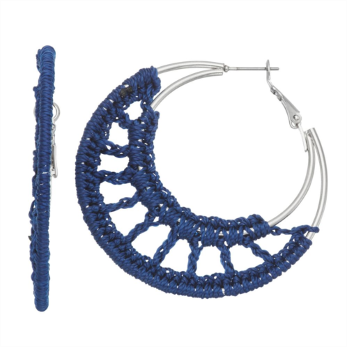 Sonoma Goods For Life Silver Tone Navy Cord Open Hoop Earrings