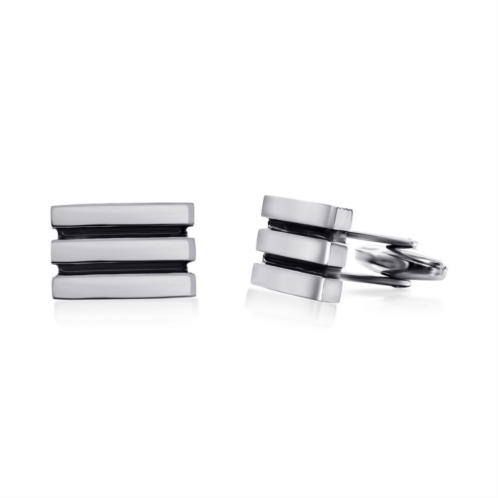 Mens Metallo Stainless Steel Black Lined Cuff Links