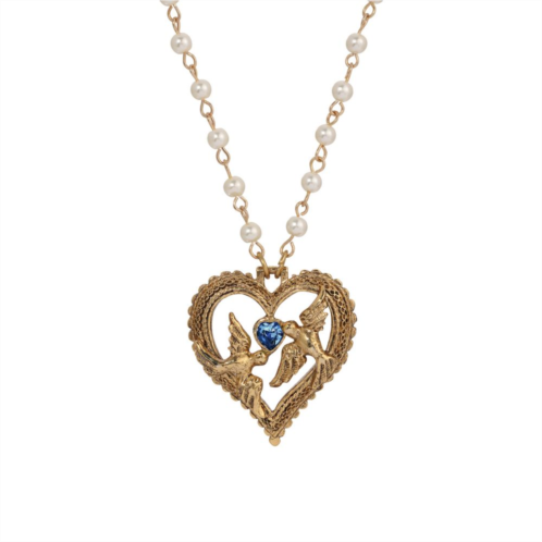 1928 Gold-Tone Love Birds Heart Pendant Necklace