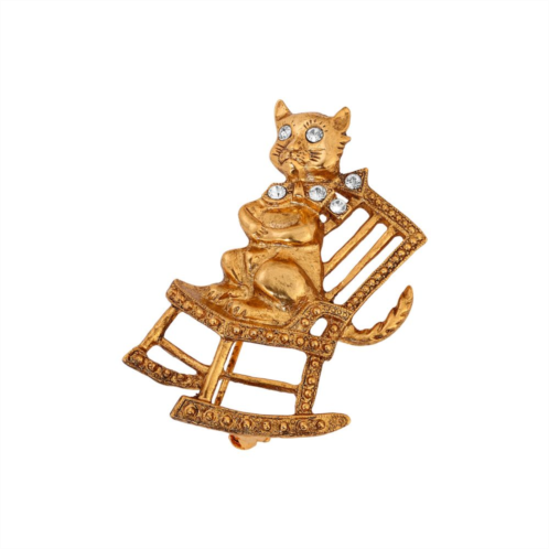 1928 Gold-Tone Crystal Cat On Rocking Chair Pin