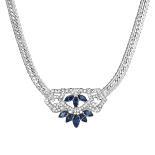 1928 Silver Tone Blue Crystal Statement Necklace