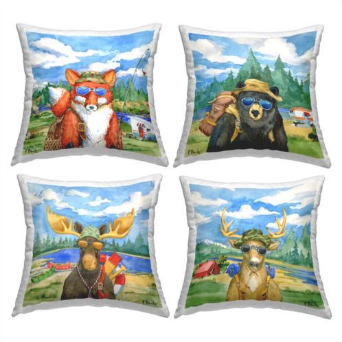 Stupell Home Decor Woodland Animals Camping Fishing Gear Nature Scene Throw Pillow
