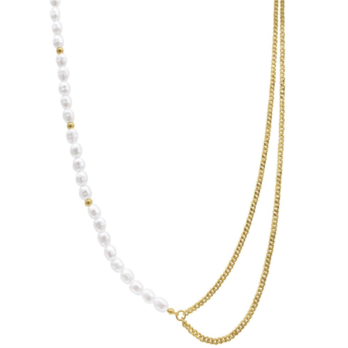 Adornia Draped Simulated Pearl & Curb Chain Necklace