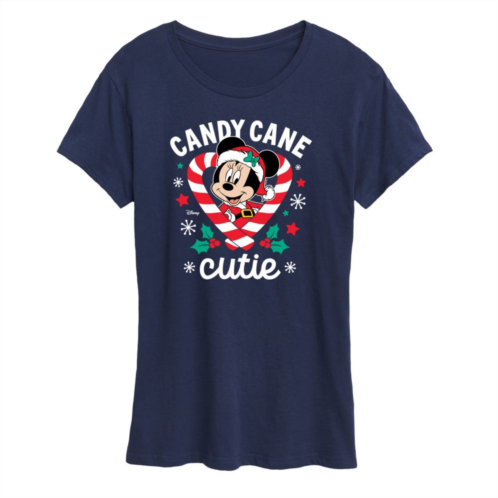 Disneys Minnie Mouse Womens Candy Cane Cutie Christmas Graphic Tee