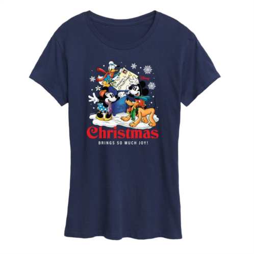 Disneys Mickey Mouse And Friends Womens Christmas Postcard Graphic Tee