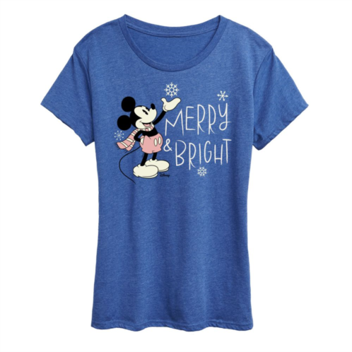 Disneys Mickey Mouse Womens Merry And Bright Holiday Graphic Tee