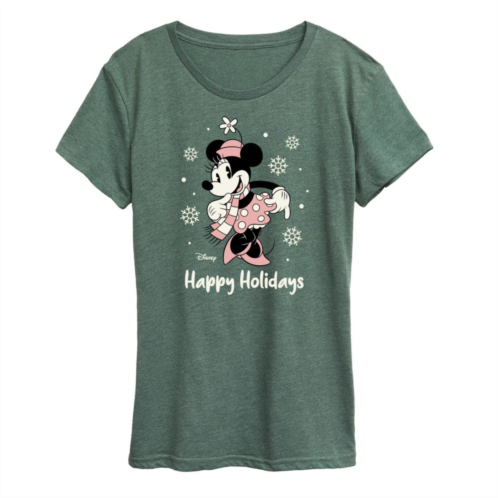 Disneys Minnie Mouse Womens Happy Holidays Curtsy Graphic Tee