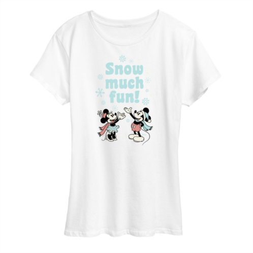 Disneys Mickey Mouse And Minnie Mouse Womens Snow Much Fun Graphic Tee