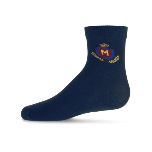 MeMoi Boys Stitched M Crest Solid Color Dress Crew Socks