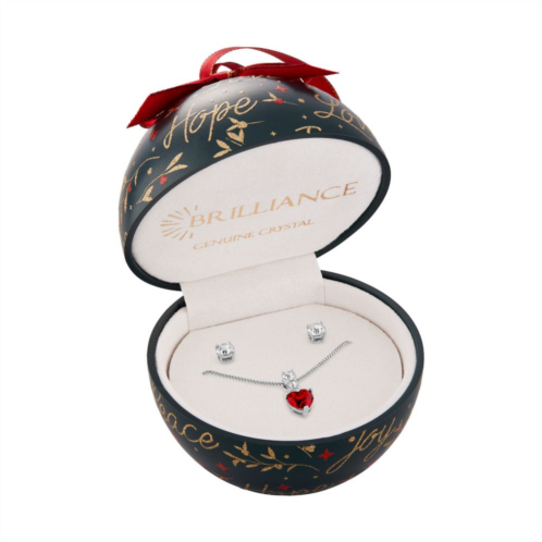 Brilliance Crystal Heart Pendant & Stud Earring Set in Ornament Gift Box