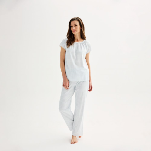Womens Croft & Barrow Lace-Trim Pajama Top & Pajama Pants Set