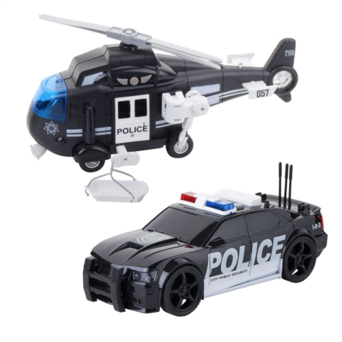 Dazmers Friction Powered Emergency Vehicle Toys Set With Police Car And Helicopter