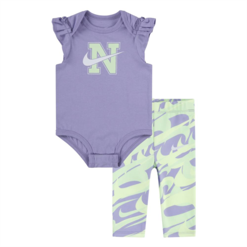 Baby Girls Nike Bodysuit And Swoosh Printed Leggings Set