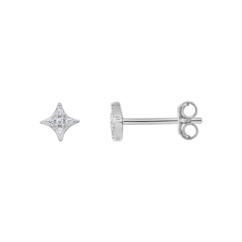 PRIMROSE Sterling Silver Pave Cubic Zirconia Diamond Shape Stud Earrings