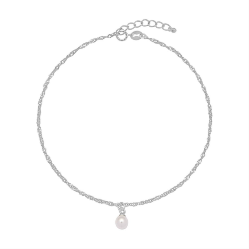 PRIMROSE Sterling Silver White Glass Pearl Singapore Chain Anklet