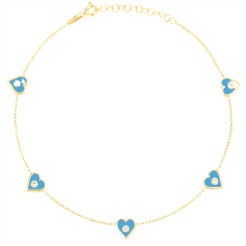 Sunkissed Sterling 14k Gold Over Silver Cubic Zirconia Heart Anklet