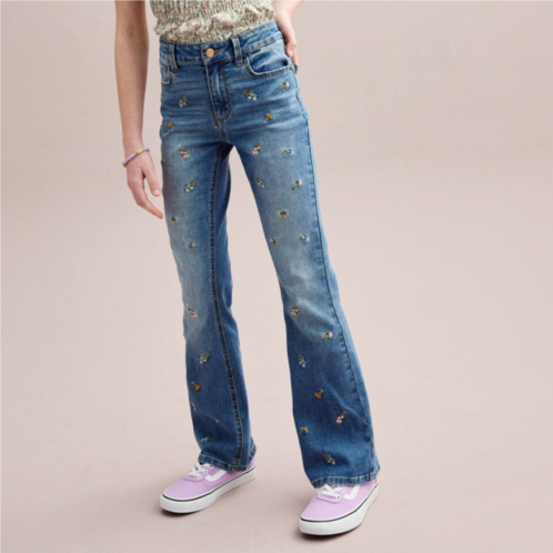 Girls 7-16 Vanilla Star Floral Embroidery Flare Jeans